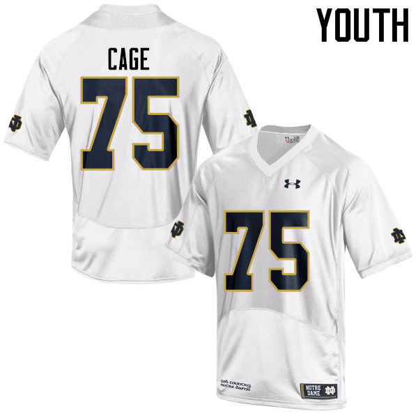 Youth #75 Daniel Cage Notre Dame Fighting Irish College Football Jerseys-White - Click Image to Close